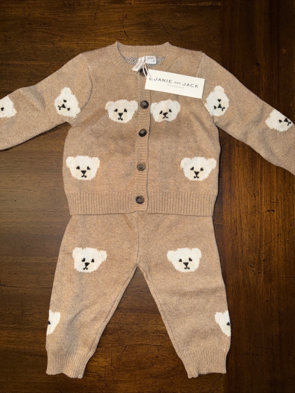 Janie And Jack Baby Bear 2 Piece Sweater Set Size 3-6 Months Cotton NWT